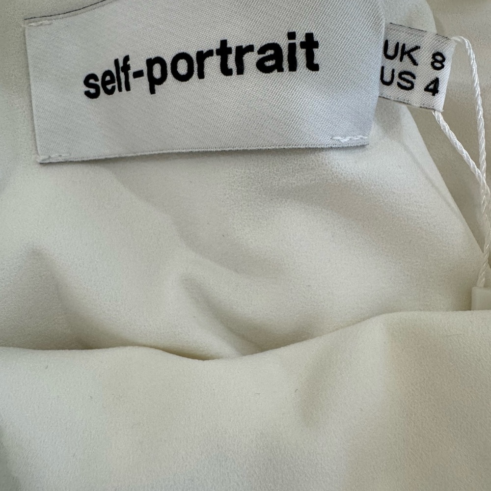 SELF-PORTRAIT White Blue Frill Shoulder Panel Lace Mini Dress US4/UK8 - Picture 10 of 12